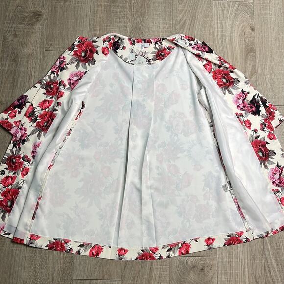 LUII Pink Cream Floral Snap Front 3/4 Sleeve Jacket Women’s Size Medium - Picture 6 of 9